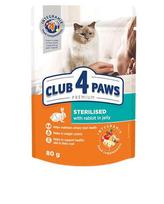 Club 4 Paws Premium konservai su triušiena drebučiuose sterilizuotoms katėms, 80 g