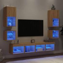 vidaXL Sieninė TV sekcija su LED, 8 dalių, ąžuolas (Oak)