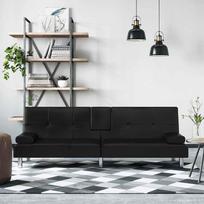 vidaXL Sofa-lova su puodelių laikikliais, Juodas (Black)