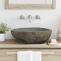kriaukle, upes akmuo - vidaXL Kriauklė, šviesiai pilka (Light Grey), 46-52 x 35-40 x 15 cm, upės akmuo - 1 nuotrauka