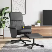 atlosiama masazines kedes - Fotelis vidaXL Atlošiama masažinė kėdė su pakoja, tamsiai pilka (Dark Grey) - 2 nuotrauka