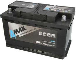 agm 80ah 800a - 4MAX, 12V 80Ah 800A START&STOP AGM (P+) - 1 nuotrauka
