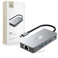 Tech-Protect HB05 HUB 9in1 USB-C + USB 2.0 + USB 3.0 + HDMI 4K 60Hz + SD/TF + PD 100W + RJ45 adapteris Pilkas (Gray)