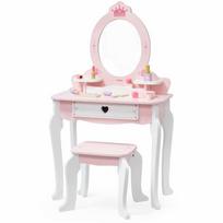 medine kede - VIGA Didelis medinis kosmetinis staliukas su veidrodžiu ir kėde, Baltas/Rožinis (White/Pink) - 1 nuotrauka