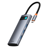 usb c 3.2 hub - Baseus Metal Gleam 7in1 HDMI 4K 60Hz USB-C Hub / 3x USB 3.0 / USB-C PD / SD / microSD - Pilkas (Gray) - 1 nuotrauka