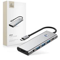 Tech-Protect HB04 HUB Adapteris 9in1 USB-C + USB2.0 + USB3.0 + HDMI 4K 60Hz + SD / TF + PD100W + AV3.5 - Pilkas (Gray)