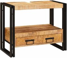 vidaXL Vonios kriauklės spintelė su stalčiu, Kietas mango medis (Solid Mango Wood), geležis (Iron)
