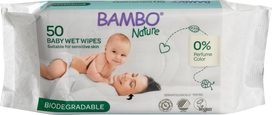BAMBO NATURE biologiškai suyrančios drėgnos servetėlės, 50 vnt.