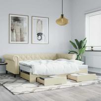 istraukiama lova stalcius - vidaXL Ištraukiama lova su stalčiais, 90x200 cm, kreminė (Cream) - 1 nuotrauka