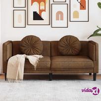 sofos dirbtines odos - vidaXL Dvivietė sofa su pagalvėlėmis, ruda (Brown) - 2 nuotrauka