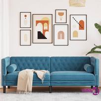 vidaXL Dvivietė chesterfield sofa su pagalvėlėmis, mėlyna (Blue)