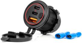 AMiO AMI-04227 Automobilinis įkroviklis su 2x USB-C, 12V/24V, atsparus vandeniui, su jungikliu