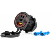 usb c 12v - AMiO AMI-04227 Automobilinis įkroviklis su 2x USB-C, 12V/24V, atsparus vandeniui, su jungikliu - 2 nuotrauka