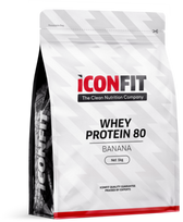 skonio milteliai - ICONFIT Išrūgų baltymai 80, Bananų skonio, 1 kg - 1 nuotrauka