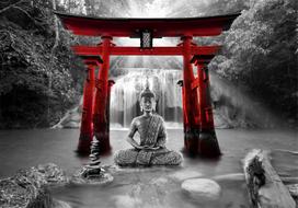 Fototapetas Artgeist Buddha Smile (Red), 175 cm x 250 cm