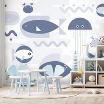 Fototapetas Artgeist Minimalist Ocean - Geometric Fish And Crabs In Water For Kids, 315 cm x 441 cm