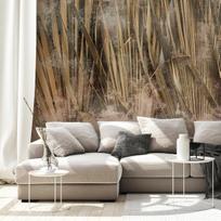 Fototapetas Artgeist Dry Leaves - Landscape Of Tall Grasses In Boho Style With Paint Patterns, 175 cm x 250 cm