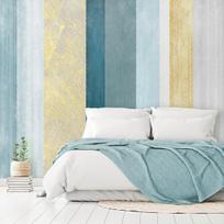 Fototapetas Artgeist Striped Pattern - Abstract Background In Stripes In Blue Tones With Gold Pattern, 315 cm x 441 cm