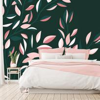 Fototapetas Artgeist Flowering Vine - Minimalist Climbing Leaves On A Green Background, 105 cm x 147 cm