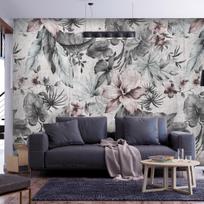 Fototapetas Artgeist Nature In Retro Style - Landscape With Leaves And Flowers In Grey Tones, 140 cm x 196 cm