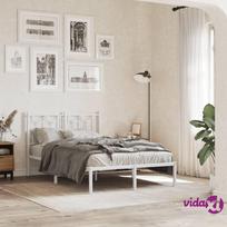 balta miegamojo lova - vidaXL Metalinis lovos rėmas su galvūgaliu, balta (White), 120x190 cm - 2 nuotrauka
