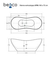 vonia 160 - Vonia, laisvai pastatoma Besco Viya, 160 cm x 70 cm x 71 cm, ovalas - 8 nuotrauka