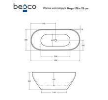 vonia 170 cm 70 - Vonia, laisvai pastatoma Besco Moya Glam, 70 cm x 170 cm, ovalas - 3 nuotrauka