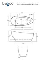 senukai akrilines vonios - Vonia, laisvai pastatoma Besco Keya, 165 cm x 70 cm x 75 cm, ovalas - 3 nuotrauka