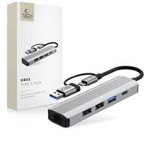 type 1 type 2 adapteris - Tech-Protect HB03 HUB Adapteris 5in1 USB-C + USB 2.0 + USB 3.0 + RJ45 Pilkas (Gray) - 2 nuotrauka