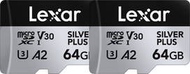 Lexar 64GB Micro SDXC Professional Sidabrinis Plus UHS-I A2 V30 U3 4K - 2pack