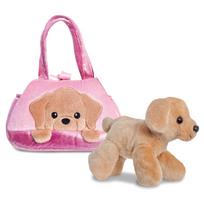 Pliušinis žaislas, su krepšiu šuo Aurora Fancy Pals Labrador, rudas/rožinis, 20 cm, 2 vnt.