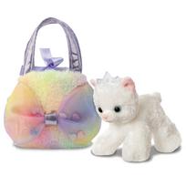 Pliušinis žaislas, su krepšiu katė Aurora Fancy Pals, baltas/violetinis, 20 cm, 2 vnt.