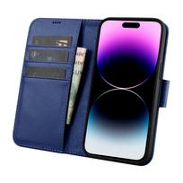 iphone 14 pro deklas odinis - iCarer 2in1 Piniginės Dėklas iPhone 14 Pro Max Oda Anti-RFID Mėlynas (Blue) - 2 nuotrauka