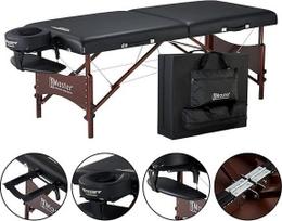 "Master Massage" 71 cm "NewPort" mobilusis masažo stalas Sulankstomas masažo stalas Masažo lova Masažo suoliukas Kosmetinis gultas Nešiojama grožio lova Medinės kojos Krepšys Paketas Juodas
