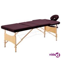 vidaXL Sulankstomas masažo stalas, vyno violetinis, mediena, 3 zonų