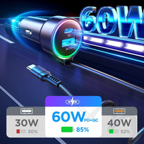 charger 30w usb c - Joyroom fast car charger 3 in 1 with USB Type C, CAAJRMJR_CL07 - 13 nuotrauka