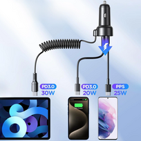 charger 30w usb c - Joyroom fast car charger 3 in 1 with USB Type C, CAAJRMJR_CL07 - 14 nuotrauka