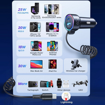 charger 30w usb c - Joyroom fast car charger 3 in 1 with USB Type C, CAAJRMJR_CL07 - 15 nuotrauka