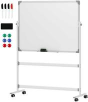 magnetine lenta su stovu - HOMCOM Magnetinė lenta, 120 cm x 90 cm, dvipusė su stovu, ratukais, 360° pasukama, biurui/nams - 1 nuotrauka