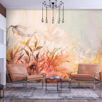 Fototapetas Artgeist Flaming Meadow - Nature Landscape With Meadow Of Flowers And Leaves In Watercolour Style, 140 cm x 196 cm