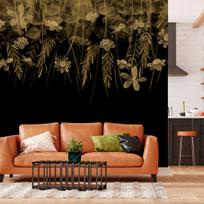 Fototapetas Artgeist Nature Landscape - Black Abstract Nature Motif With Flowers In Sepia, 105 cm x 150 cm