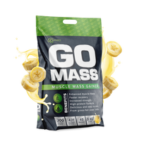 RawPowders Baltymai GO MASS GAINER, 5 kg (bananų skonio)
