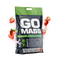 RawPowders Baltymai GO MASS GAINER, 5 kg (braškių skonio)
