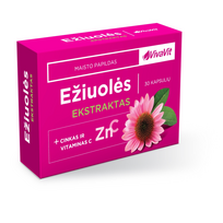 VIVAVIT maisto papildas EŽIUOLĖS EKSTRAKTAS   CINKAS IR VITAMINAS C, 30 kaps.