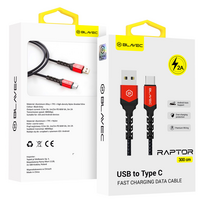 apple carplay - Blavec Raptor USB į Type-C kabelis 2A 3m (CRA-UC2BR30) Juodas (Black) - 1 nuotrauka