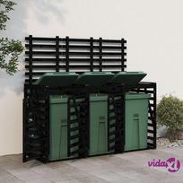 kompostas - vidaXL Triguba konteinerių pastogė, juoda (Black), pušies medienos masyvas - 2 nuotrauka