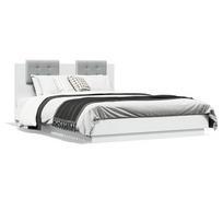 vidaXL Lovos rėmas su galvūgaliu ir LED, balta (White), 150x200 cm