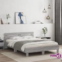 led miegamojo - vidaXL Lovos rėmas su galvūgaliu ir LED, pilkas ąžuolas (Grey Oak), 150x200 cm - 2 nuotrauka