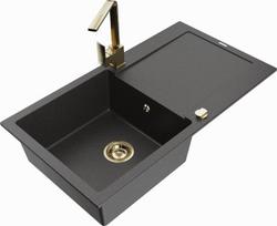 granitas - Mexen Leo, Juodas granitas (Black granite), su maišytuvu ir sifonu - 2 nuotrauka