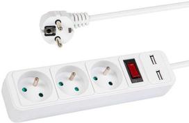 BLOW PR-370WSP/USB prailgintuvas, 3 lizdai + USB su įžeminimu + jungiklis, 1.5 m, Balta (White)